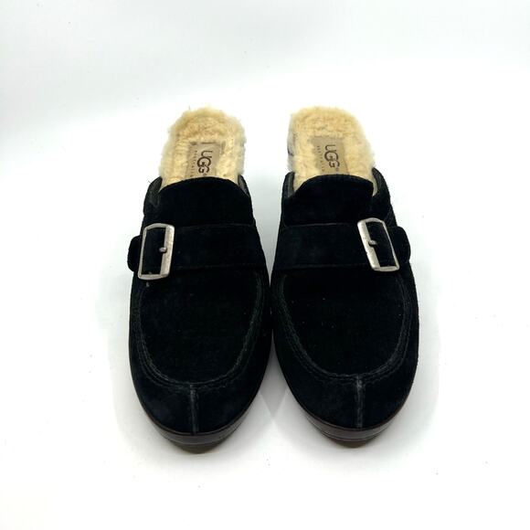 UGG Isabella Black Suede and Shearling Heeled Clogs Women's 6.5 US - Picture 4 of 9